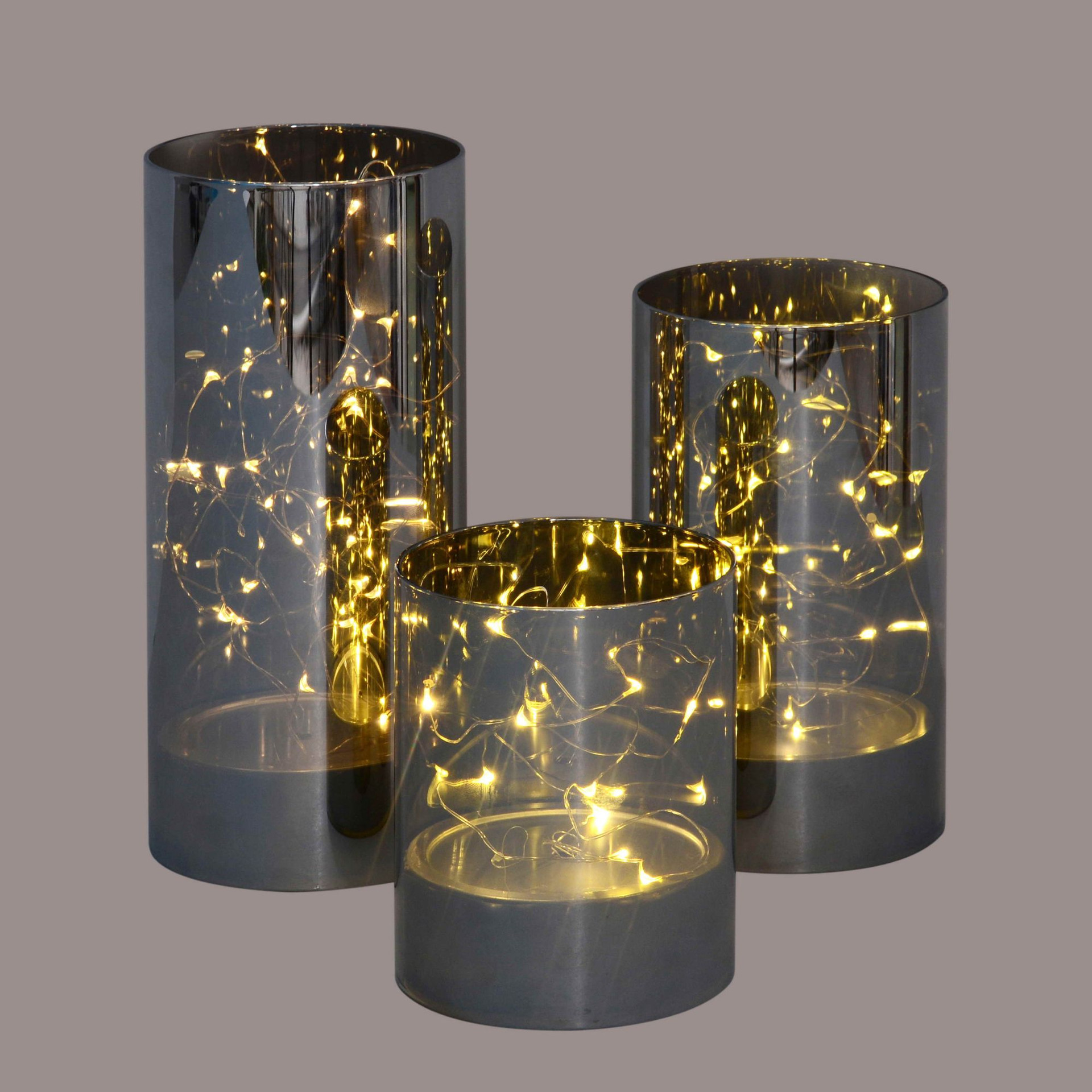 Set of 3 PreLit Black Galaxy Night LED Glass Vases 9" Christmas Central